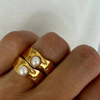 Waterproof Wide Band Pearl Ring