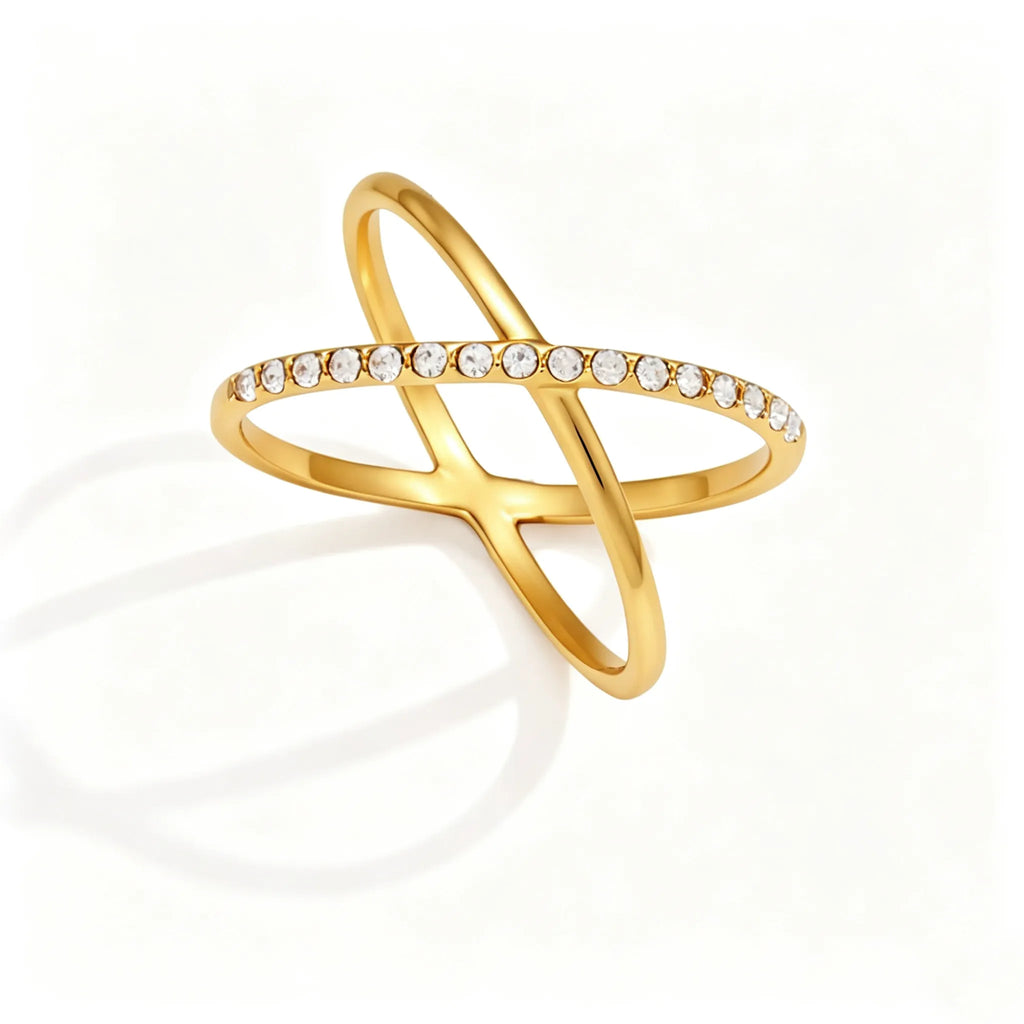 Pavé CZ Crossover & Knot Ring – Waterproof 18K Gold
