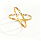 Pavé CZ Crossover & Knot Ring – Waterproof 18K Gold