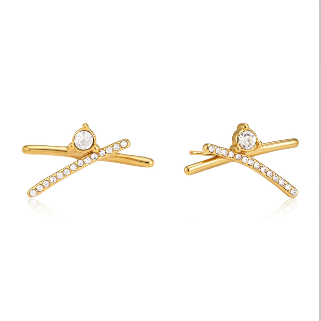 X-Shape CZ Ear Climber Earrings – Waterproof 18K Gold