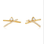 X-Shape CZ Ear Climber Earrings – Waterproof 18K Gold
