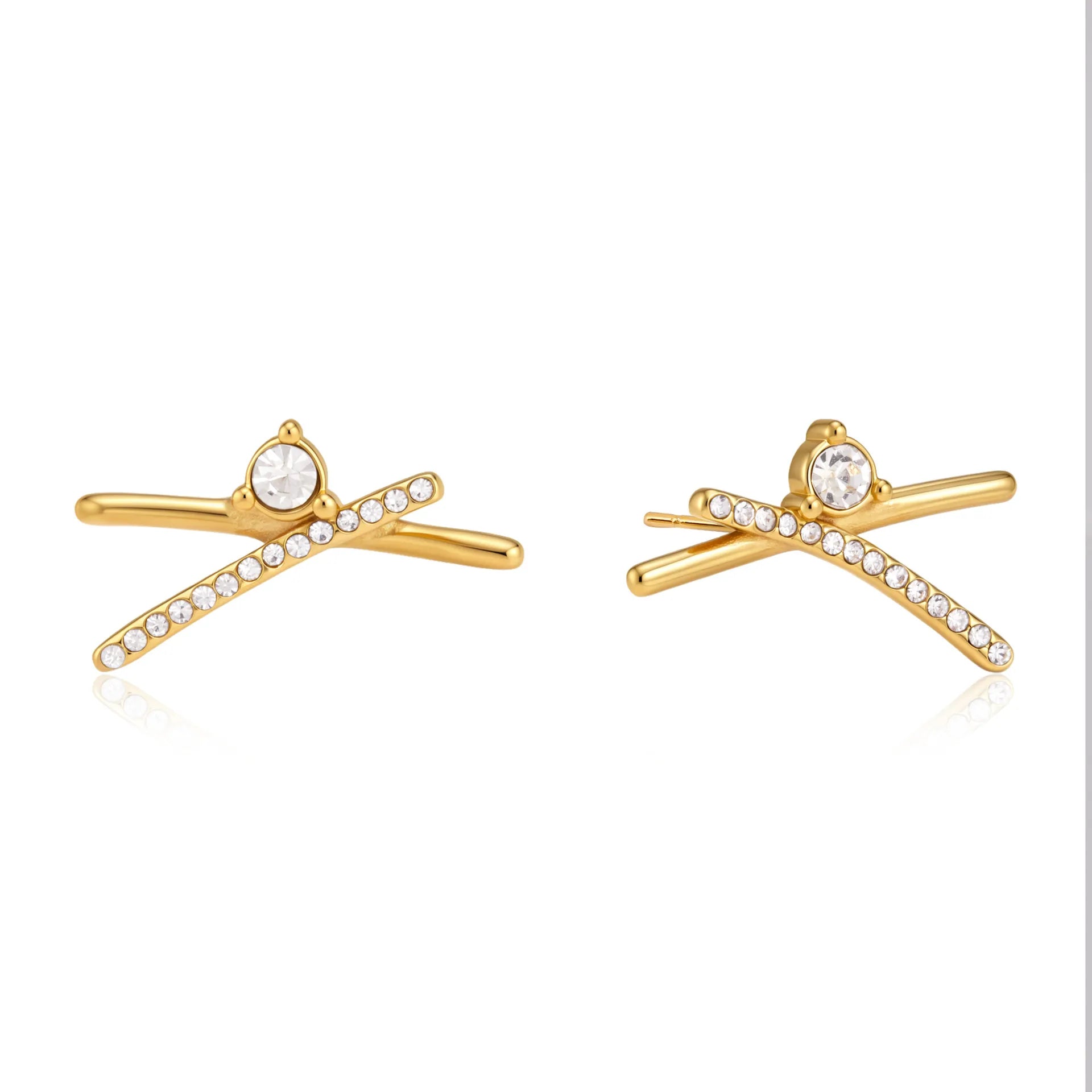 X-Shape CZ Ear Climber Earrings – Waterproof 18K Gold