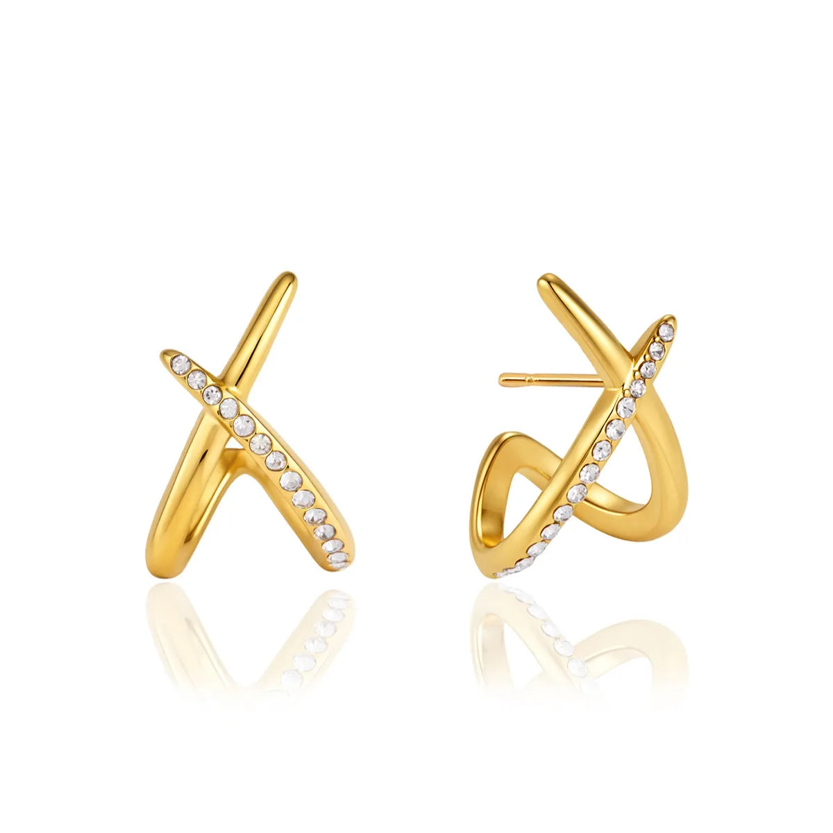 X-Shape Pavé CZ Ear Cuff – Waterproof 18K Gold