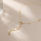Moon & Star Toggle Lariat Y-Necklace – Waterproof 18K Gold