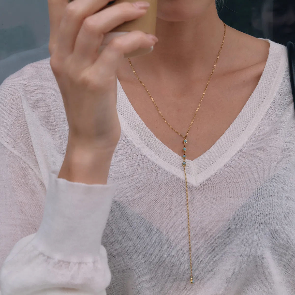 Waterproof Gold Lariat Y-Necklace