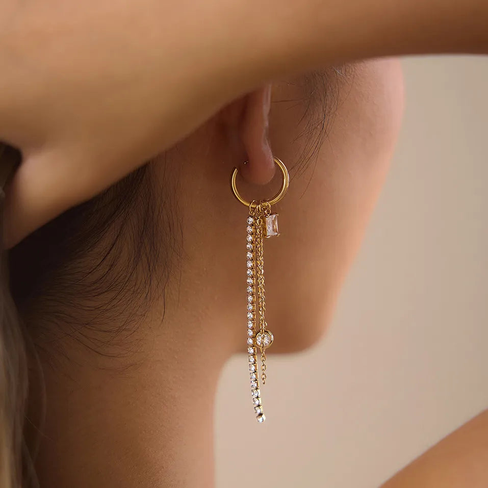 Waterproof Zircon Drop Hoop Earrings