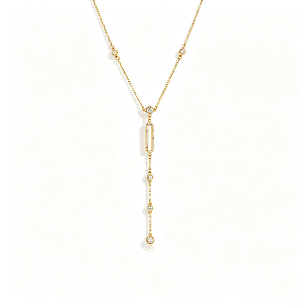 Zirconia Y-Lariat Necklace – Waterproof 18K Gold