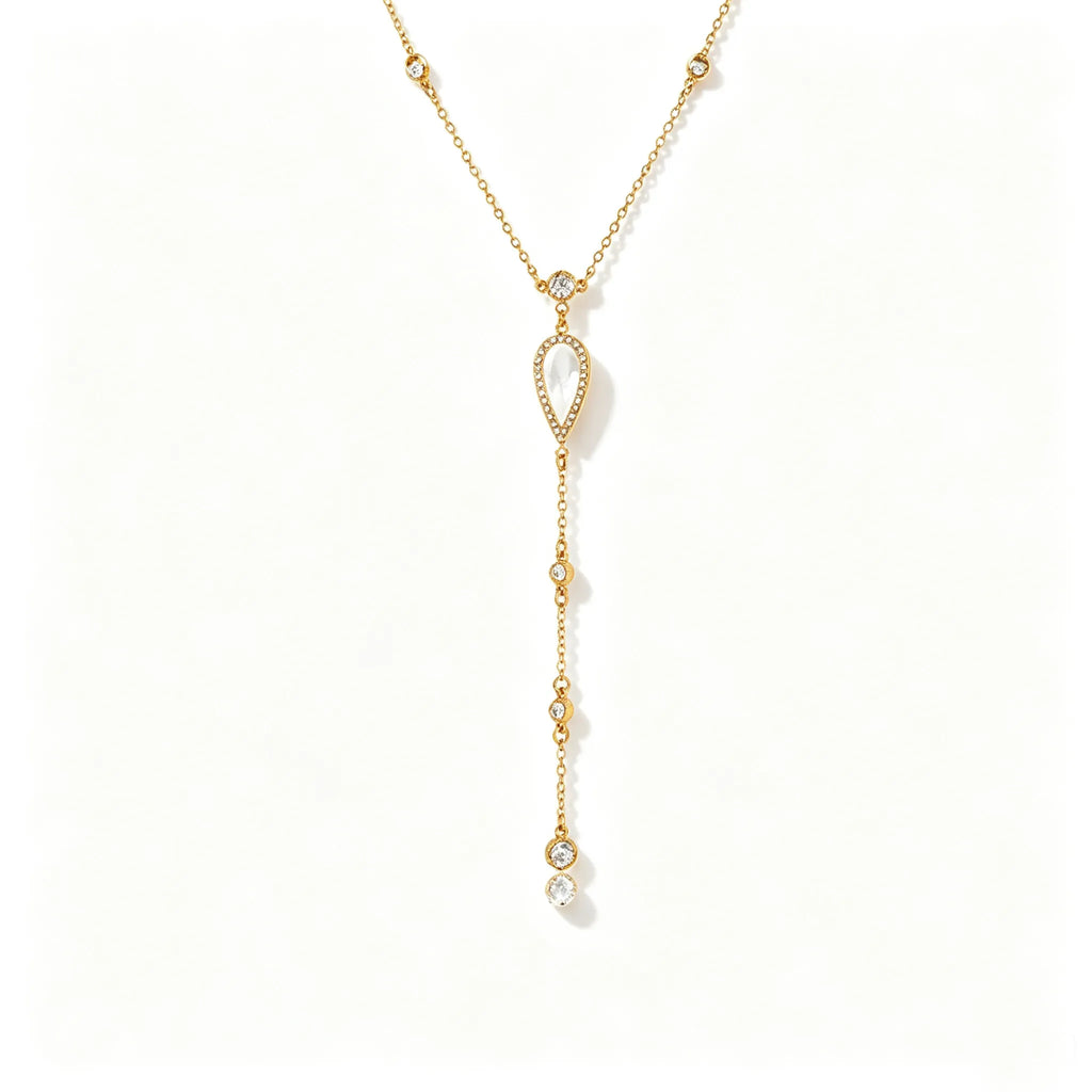 Zirconia Y-Lariat Necklace – Waterproof 18K Gold