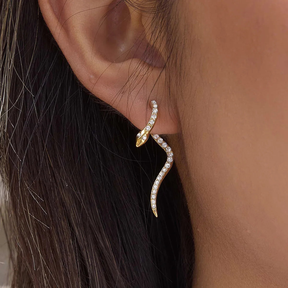 Snake Ear Climber & Cuff Earrings – Waterproof 18K Gold