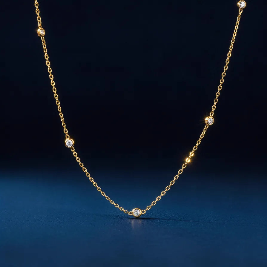 Bezel Zirconia Station Necklace – Waterproof 18K Gold