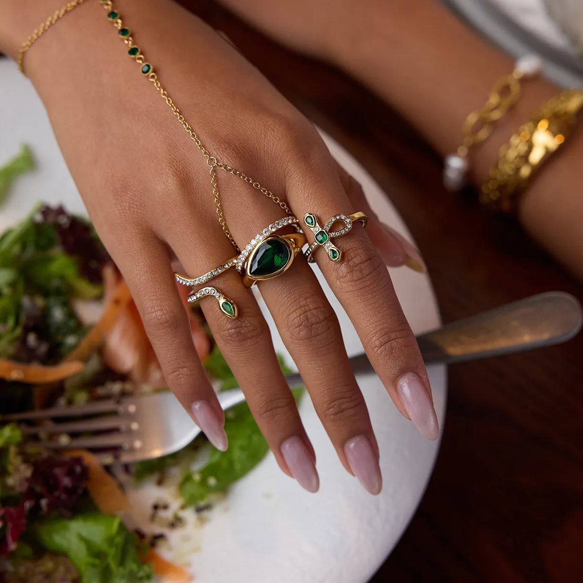 Waterproof Green Zircon Open Ring