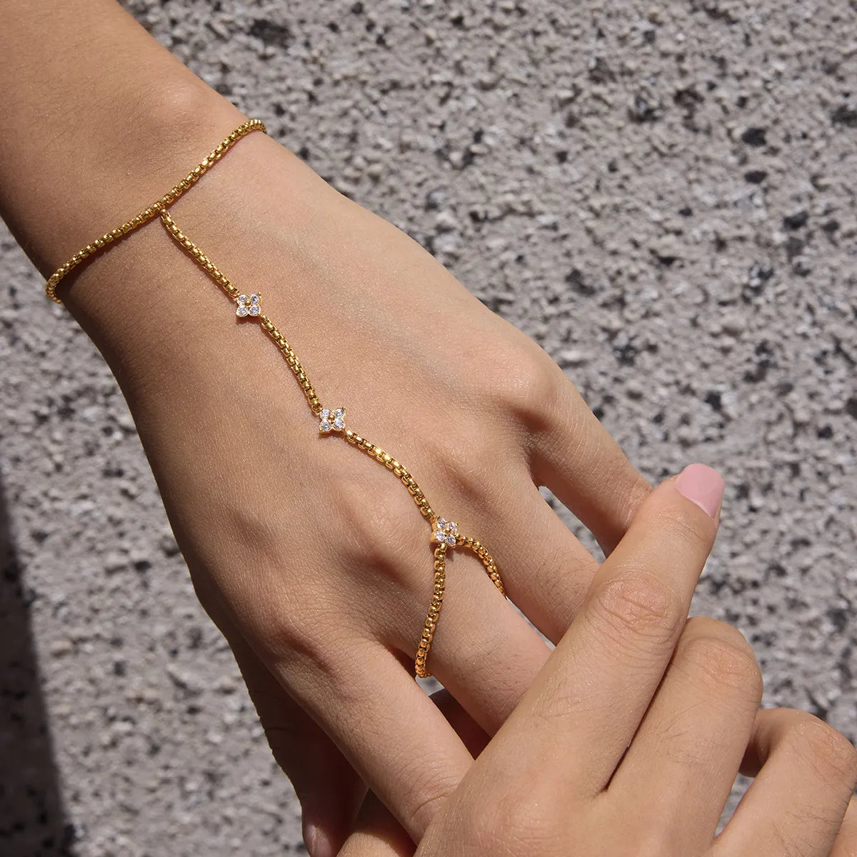 Waterproof Floral Hand Chain Bracelet with Ring