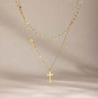 Layered Multi-Cross Charm Necklace – Waterproof 18K Gold