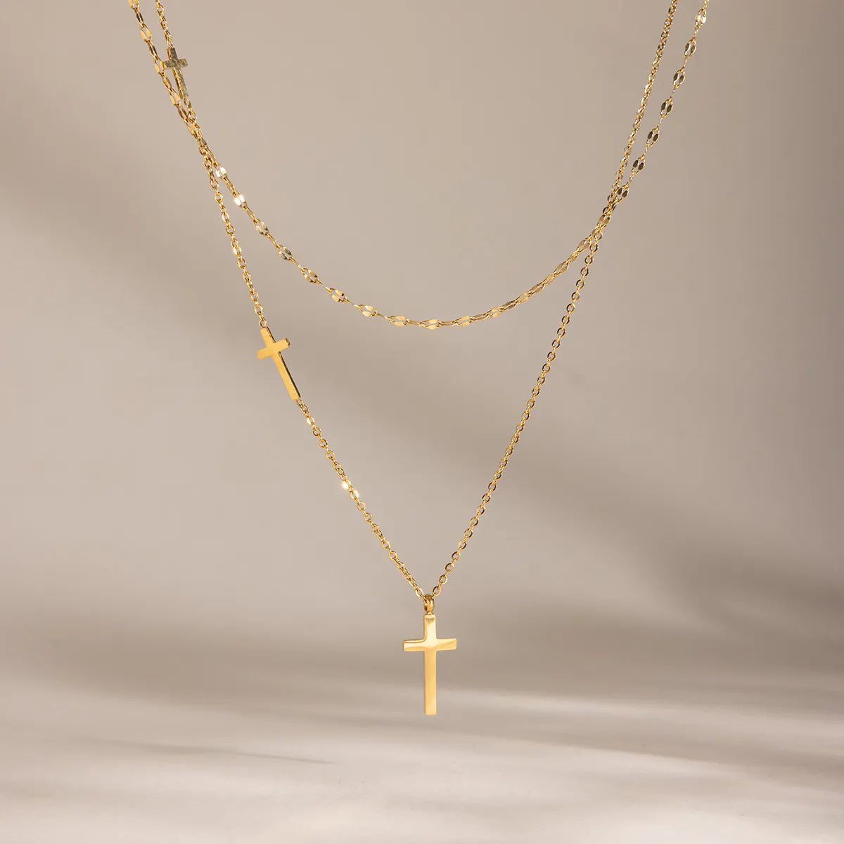 Layered Multi-Cross Charm Necklace – Waterproof 18K Gold