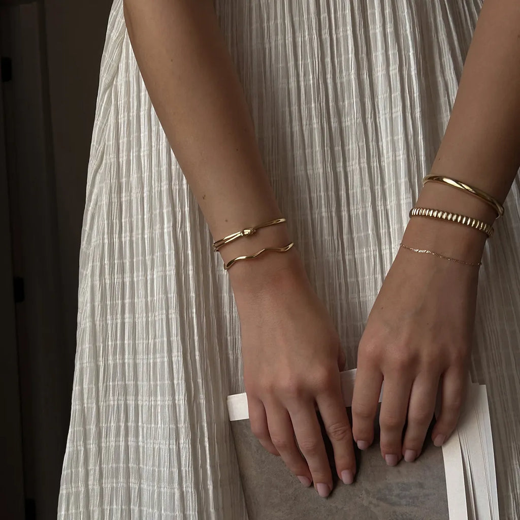 Ribbed Texture Open Cuff Bangle | Waterproof 18K Gold Plated