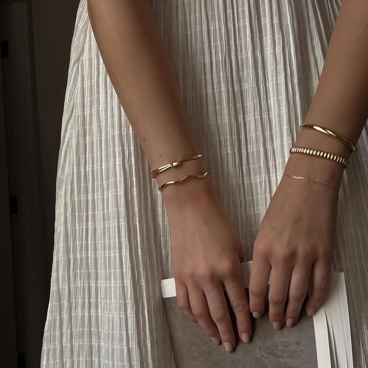 Ribbed Texture Open Cuff Bangle | Waterproof 18K Gold Plated