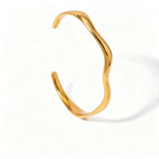 Ribbed Texture Open Cuff Bangle | Waterproof 18K Gold Plated