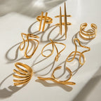 Waterproof Sculptural Geometric Cuff Open Rings