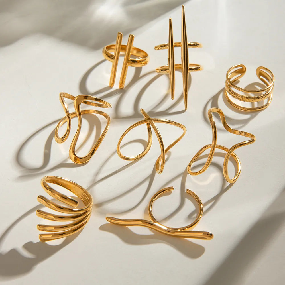 Waterproof Sculptural Geometric Cuff Open Rings