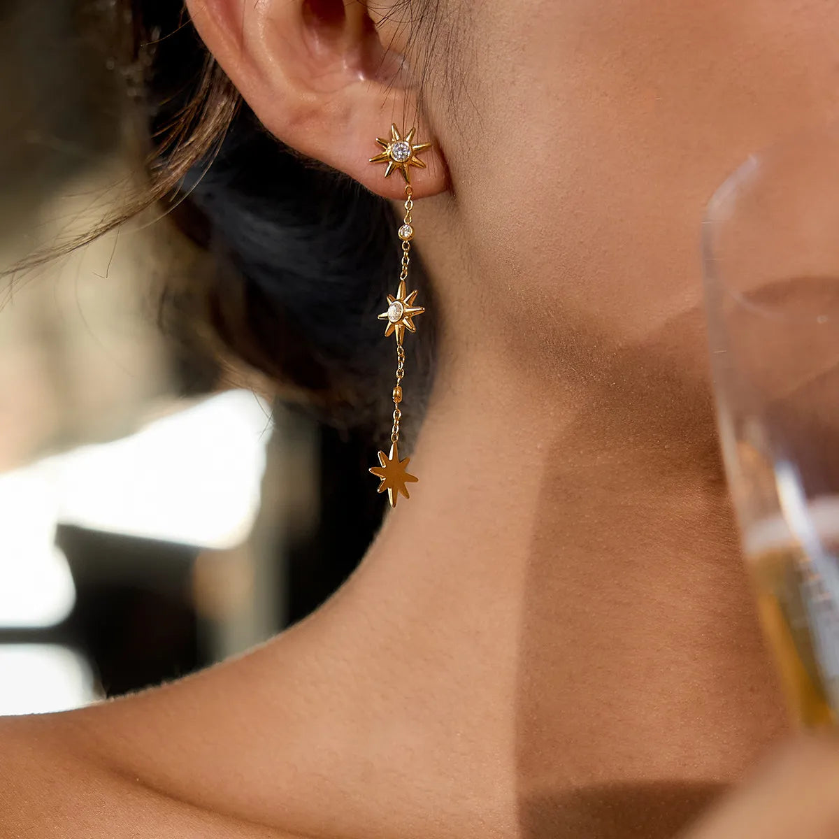 Zirconia Drop & Threader Earrings Collection – Waterproof 18K Gold