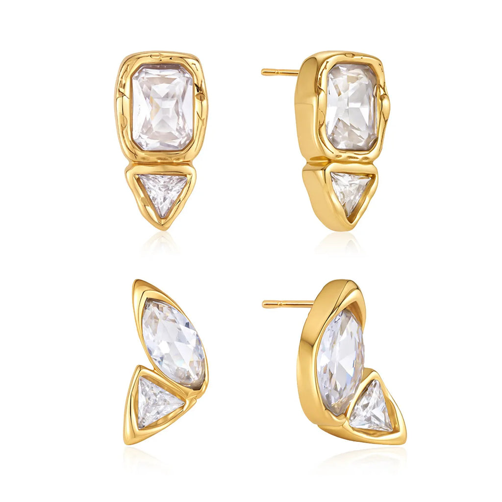 Bezel-Set CZ Statement Stud Earrings – Waterproof 18K Gold