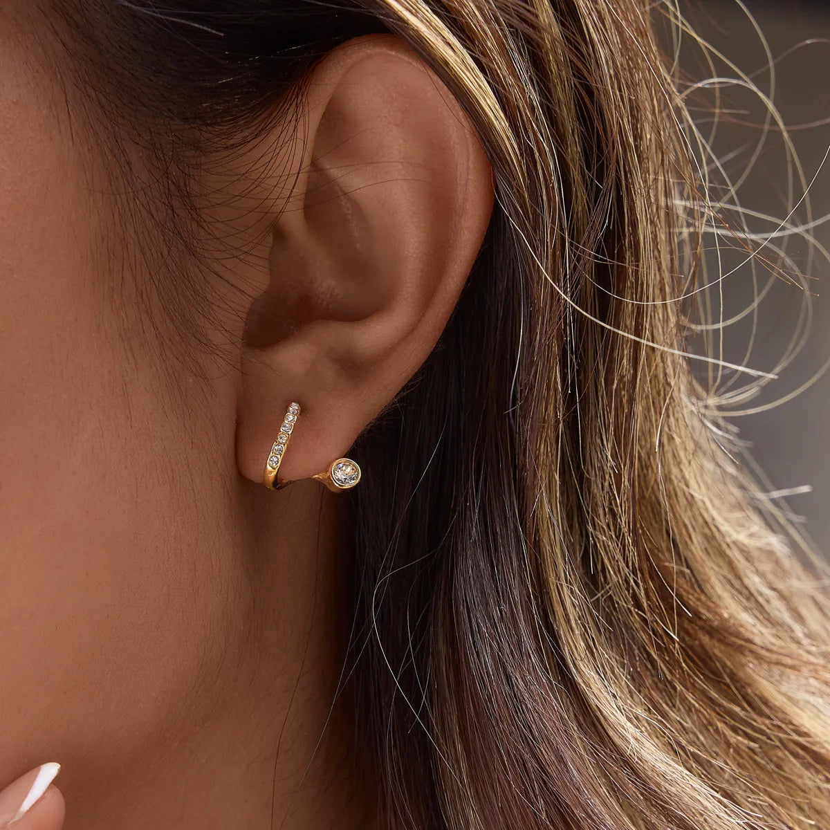 Waterproof Wave CZ S-Shape Stud Earrings