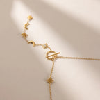 Moon & Star Toggle Lariat Y-Necklace – Waterproof 18K Gold
