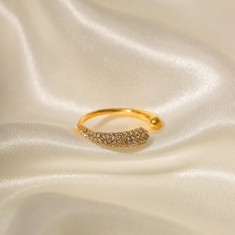 Pavé CZ Sculptural Open Ring Collection – Waterproof 18K Gold