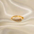 Pavé CZ Sculptural Open Ring Collection – Waterproof 18K Gold