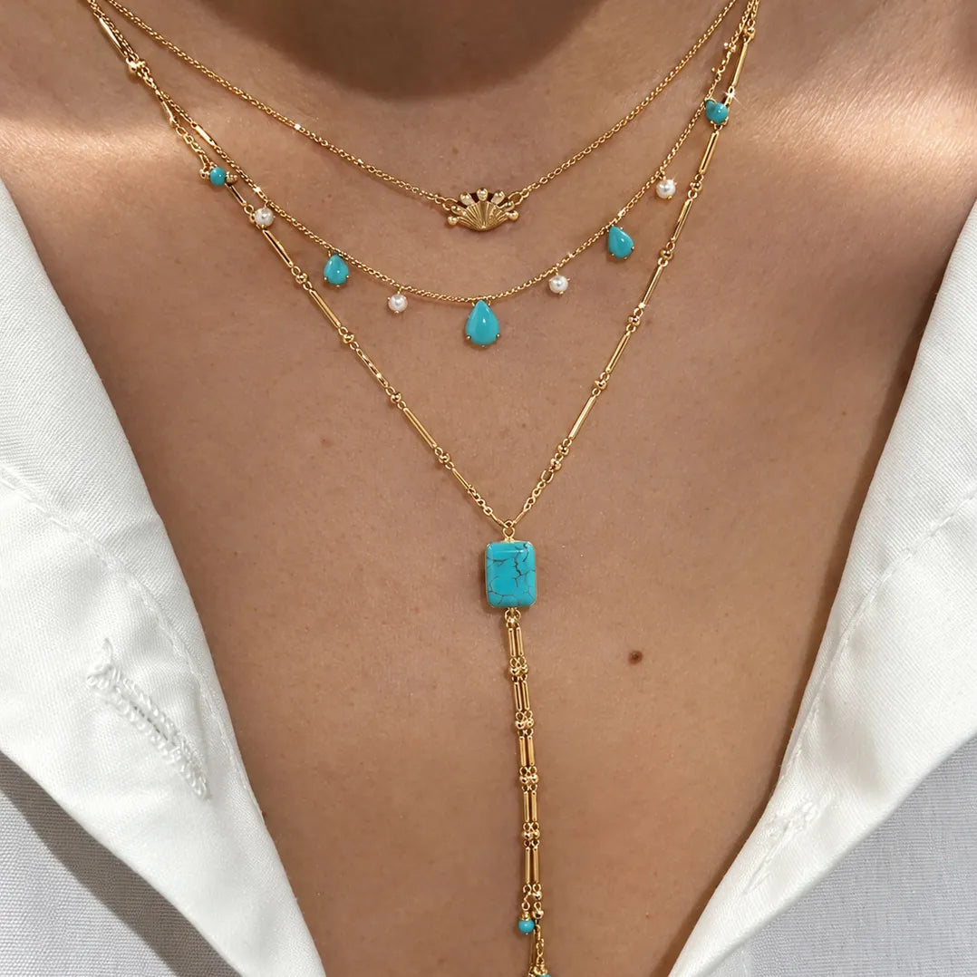 Waterproof Blue Stone Lariat Y-Necklace