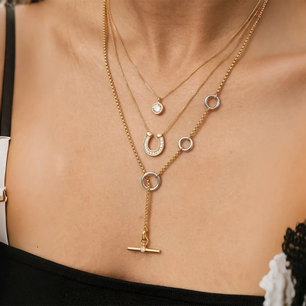 Waterproof Two-Tone T-bar Lariat Necklace