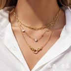 Waterproof CZ & Paperclip Layered Necklace
