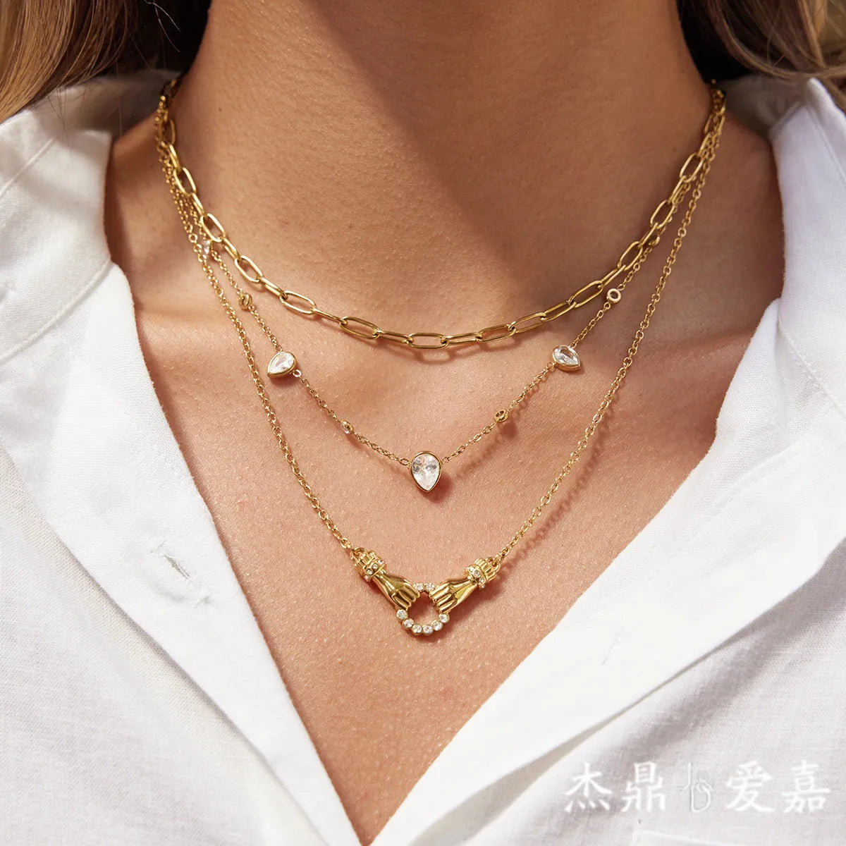 Waterproof CZ & Paperclip Layered Necklace