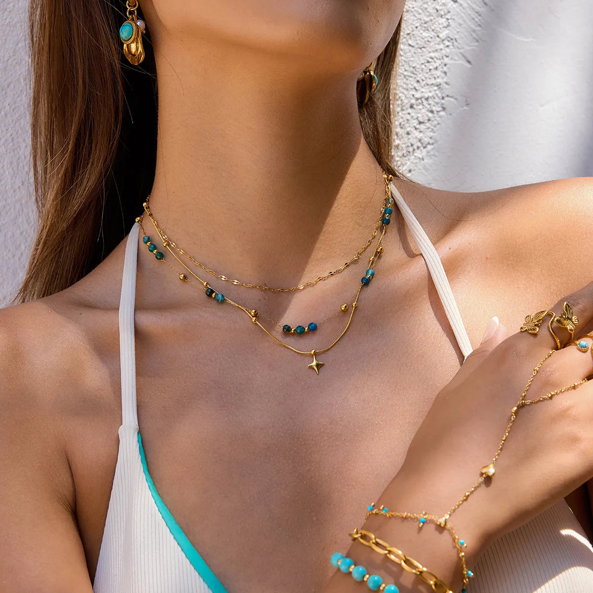 Waterproof Natural Stone Layered Necklace