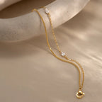 Layered Snake Chain & Marquise Zirconia Bracelet – Waterproof 18K Gold