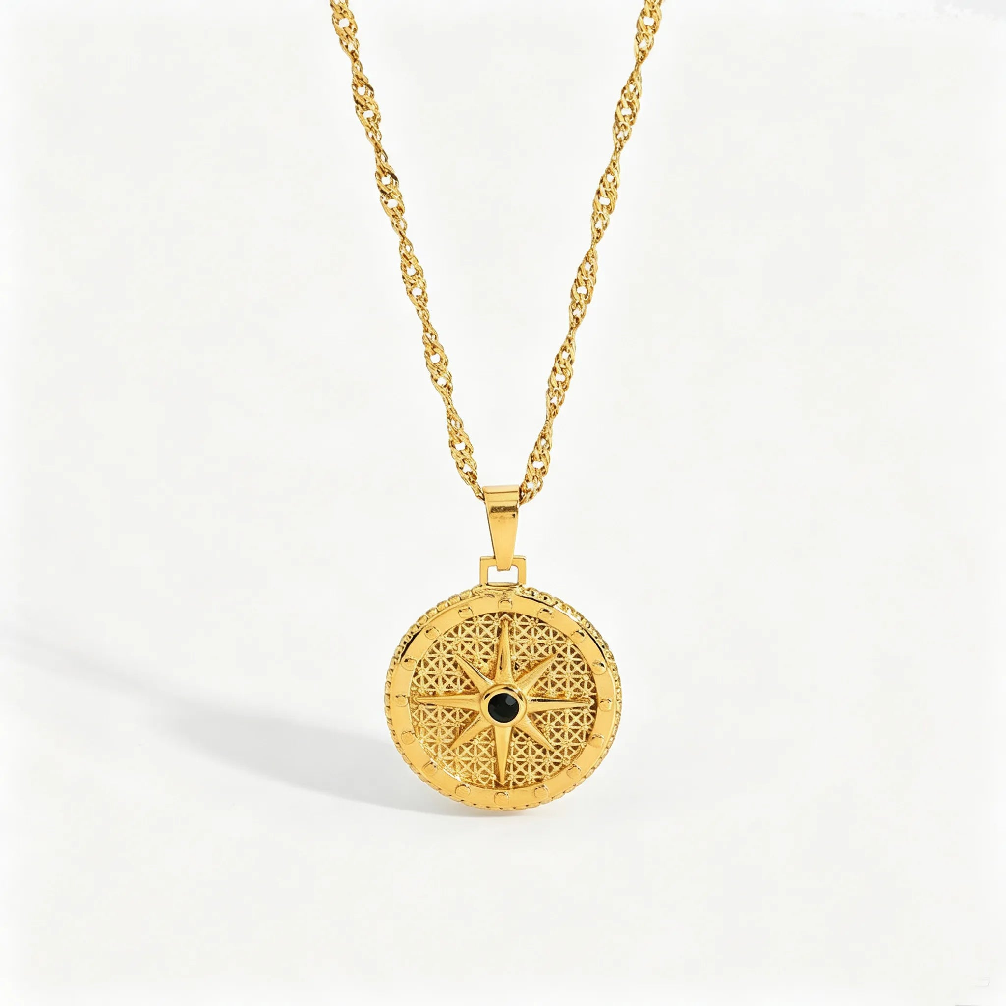 Celestial Medallion Necklace – Waterproof 18K Gold Steel