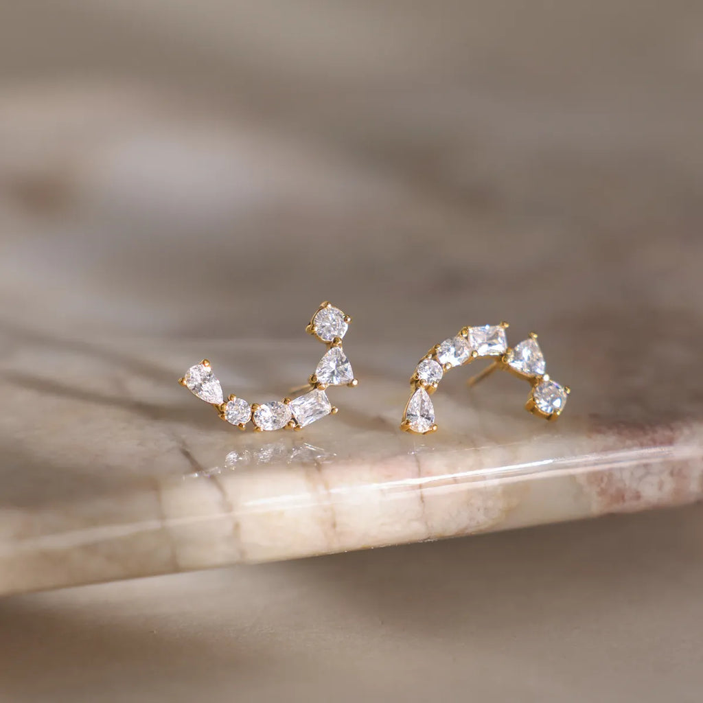 Multi-Cut Zirconia Ear Climber Earrings – Waterproof 18K Gold