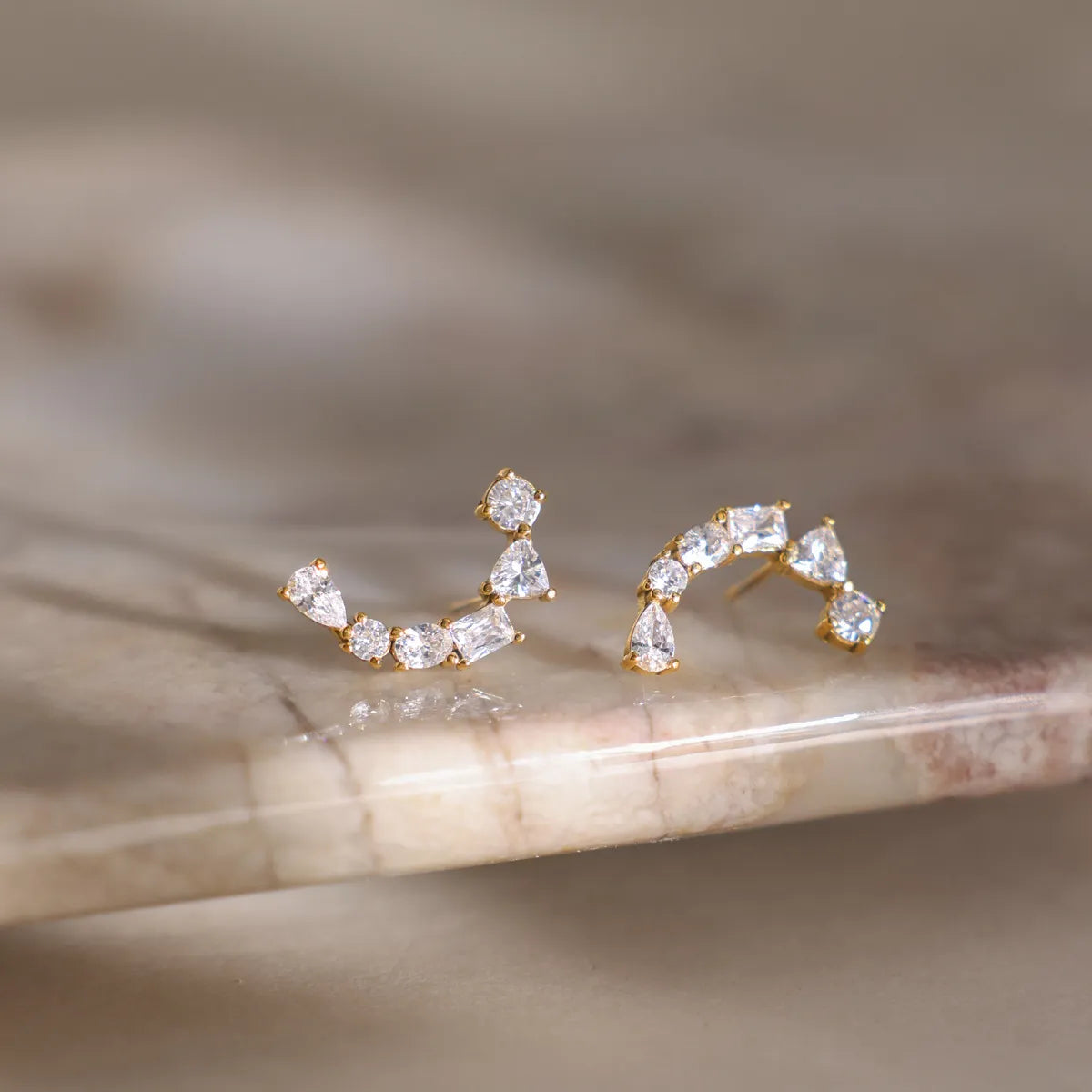 Multi-Cut Zirconia Ear Climber Earrings – Waterproof 18K Gold