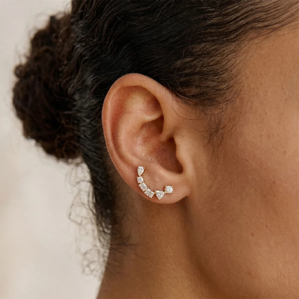 Multi-Cut Zirconia Ear Climber Earrings – Waterproof 18K Gold