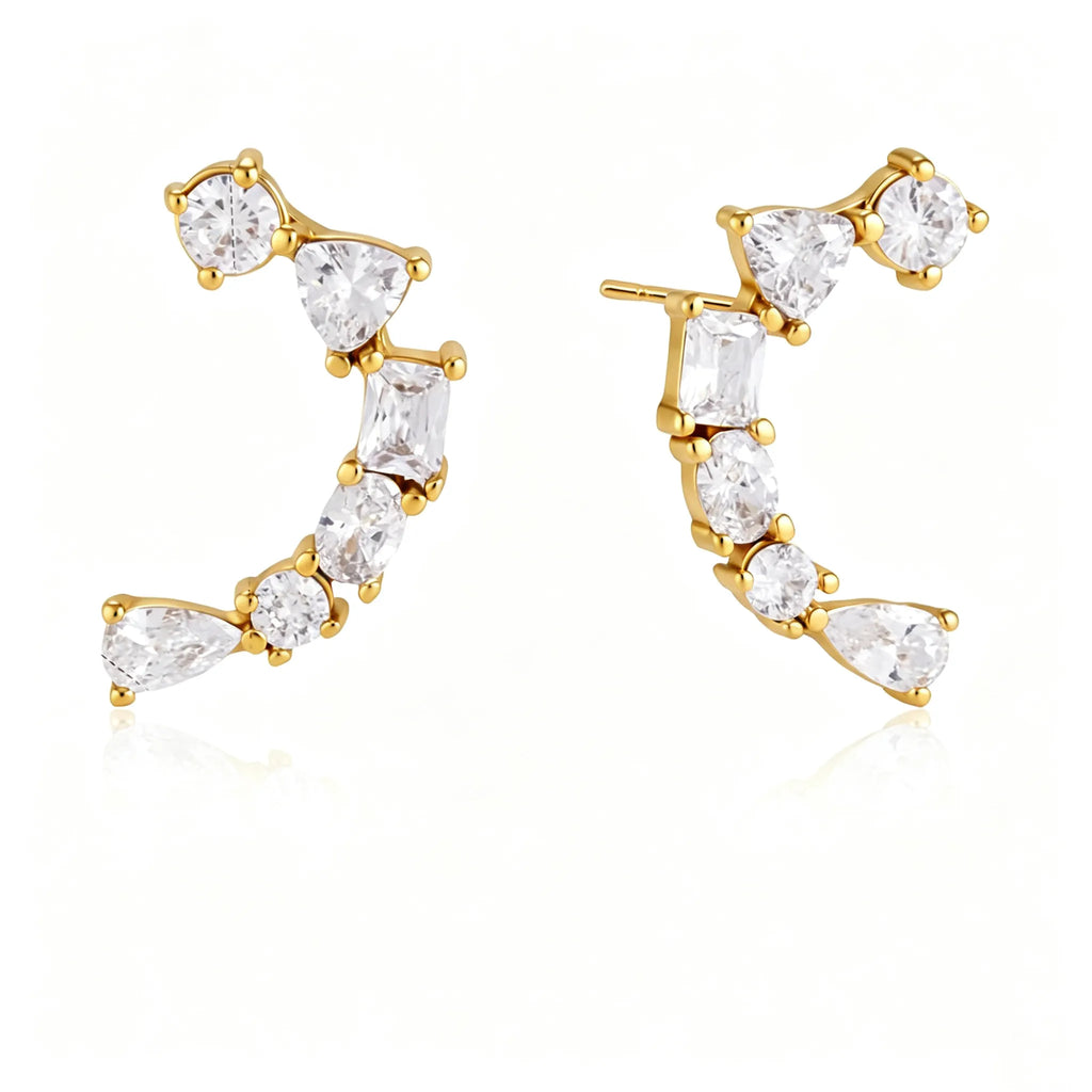 Multi-Cut Zirconia Ear Climber Earrings – Waterproof 18K Gold