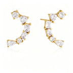 Multi-Cut Zirconia Ear Climber Earrings – Waterproof 18K Gold