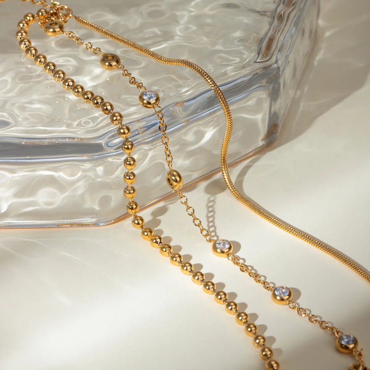 Multi-Layered Bead & Zirconia Bracelet – Waterproof 18K Gold