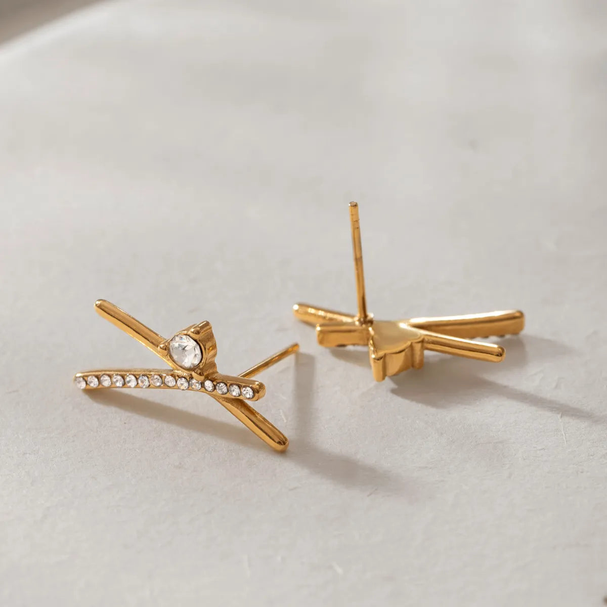 X-Shape CZ Ear Climber Earrings – Waterproof 18K Gold