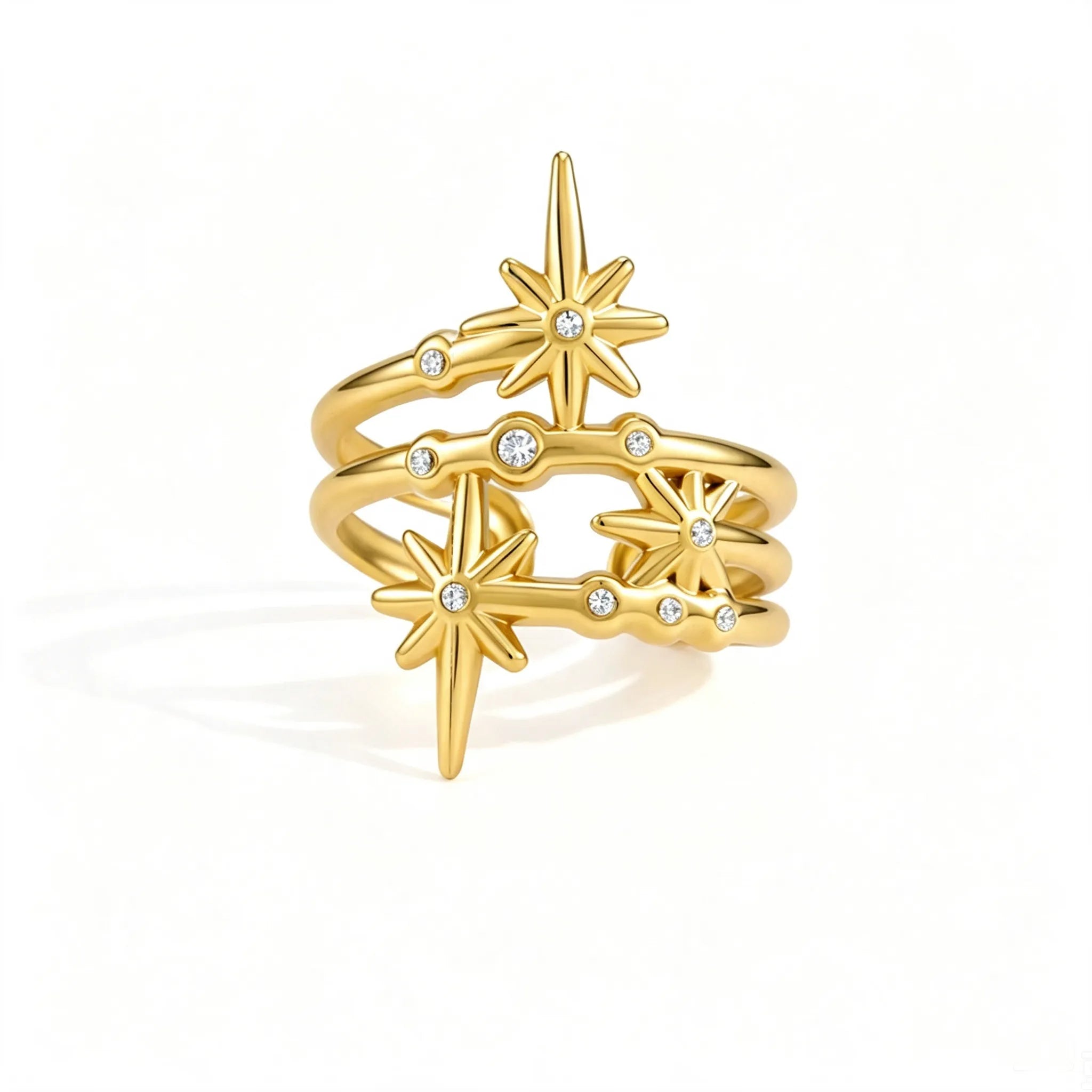 Celestial Starburst Zirconia Open Ring – Waterproof 18K Gold