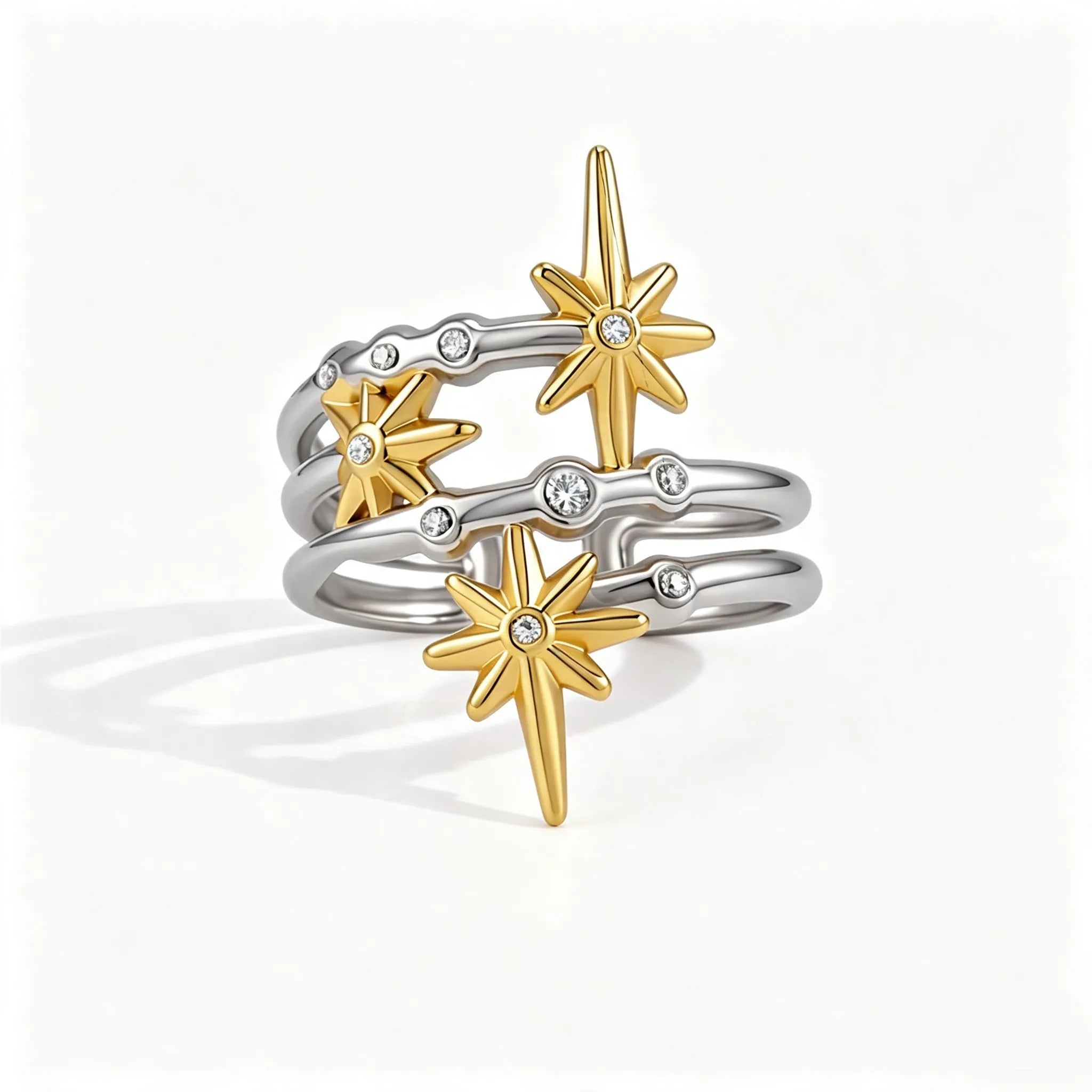 Celestial Starburst Zirconia Open Ring – Waterproof 18K Gold
