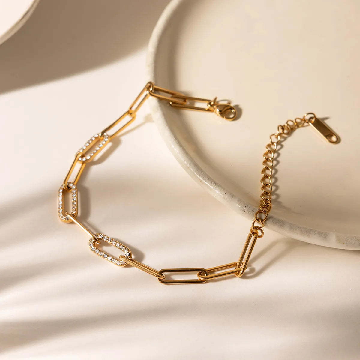 Paperclip Chain & Pavé Zirconia Bracelet – Waterproof 18K Gold