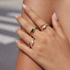 Waterproof Asymmetrical Pear CZ Open Ring