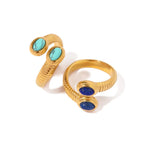 Ribbed Stone Bypass Open Ring – Waterproof 18K Gold