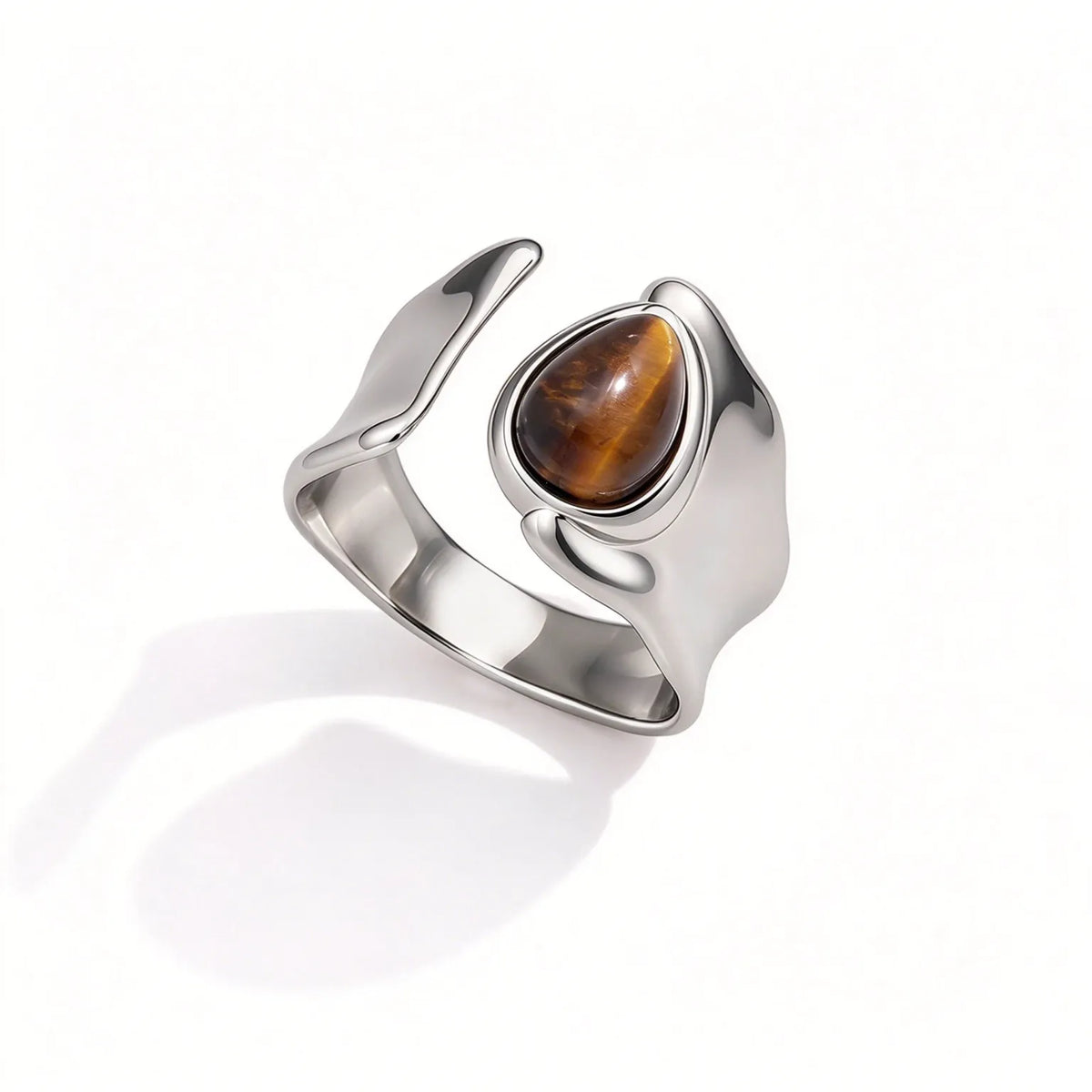 Waterproof Abstract Wave Tiger's Eye Ring