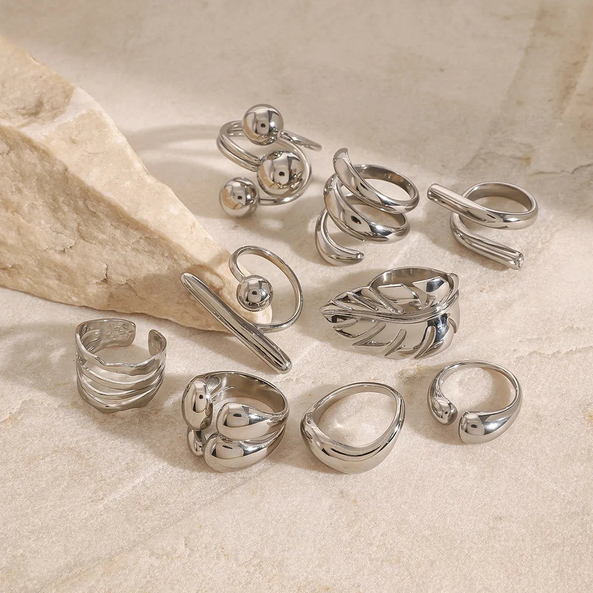 Waterproof Silver Chunky Open Bands Ring